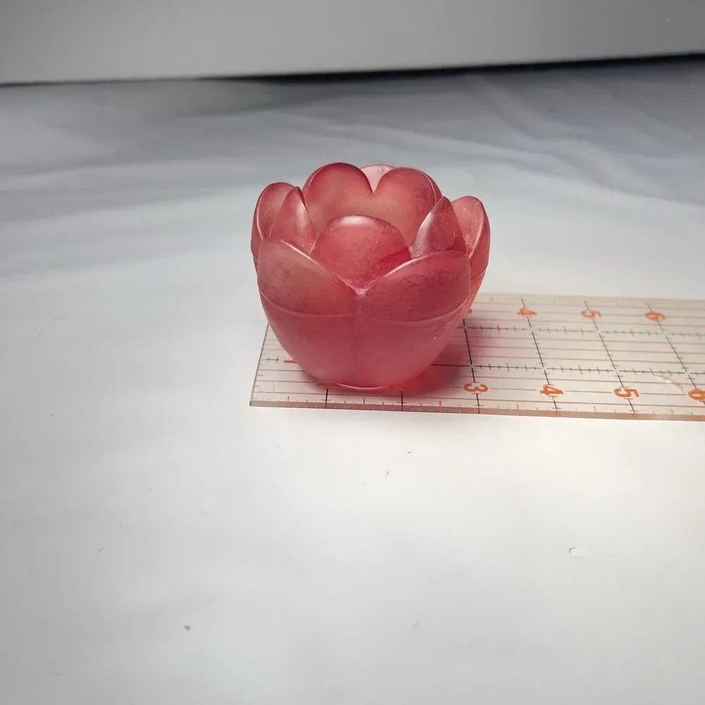 Vintage Frosted Red Lotus Viking Glass Candle Holder